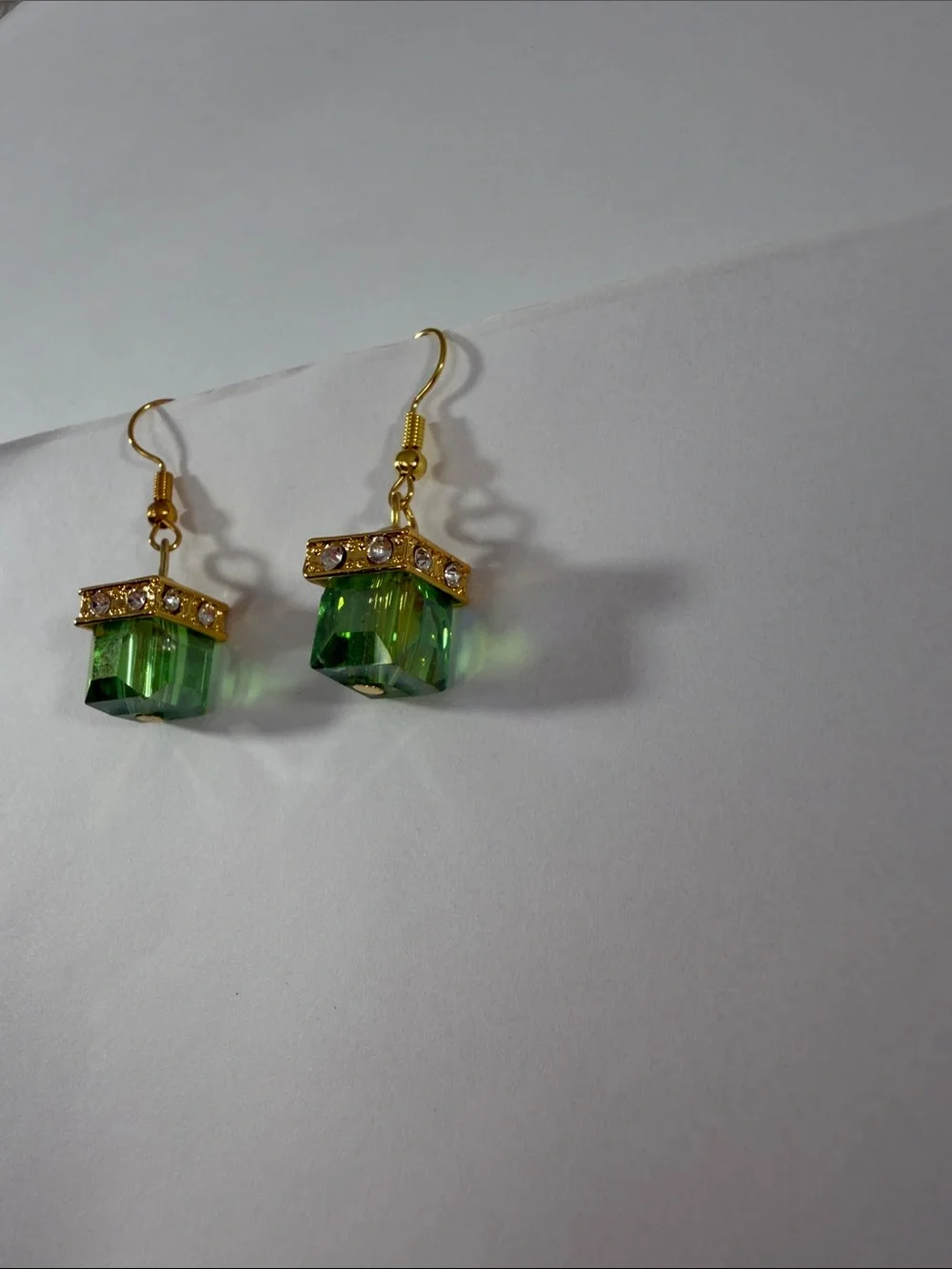 Gold-Tone Green Crystal Drop Earrings